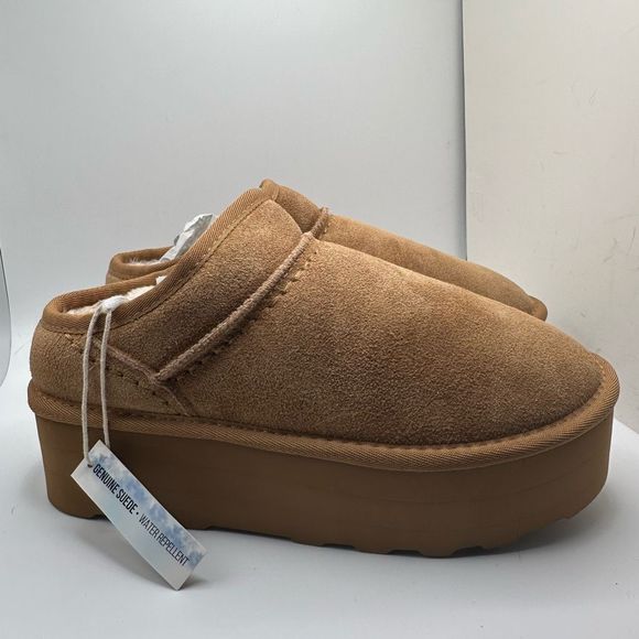 CUSHIONAIRE Women's Genuine Suede Cozy Mule Platform +Memory Foam 9 CHESTNUT - Picture 1 of 7